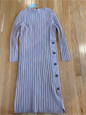 New Ann Taylor Ribbed Sweater Pencil Dress High Neck Button Detail Sz XS Camel